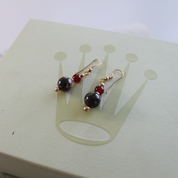 Gold Beaded French Hook Dangle Earrings - Picture 3 of 3